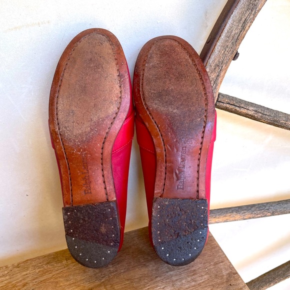RALPH LAUREN Vtg 80’s Red Leather Loafers Crest Bench Made in Maine USA 8 RARE!! - Picture 11 of 12